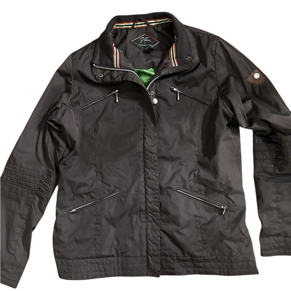 A380 R.Pessoa By Horseware Hooded Riding Rain Jacket SZ L dark brown